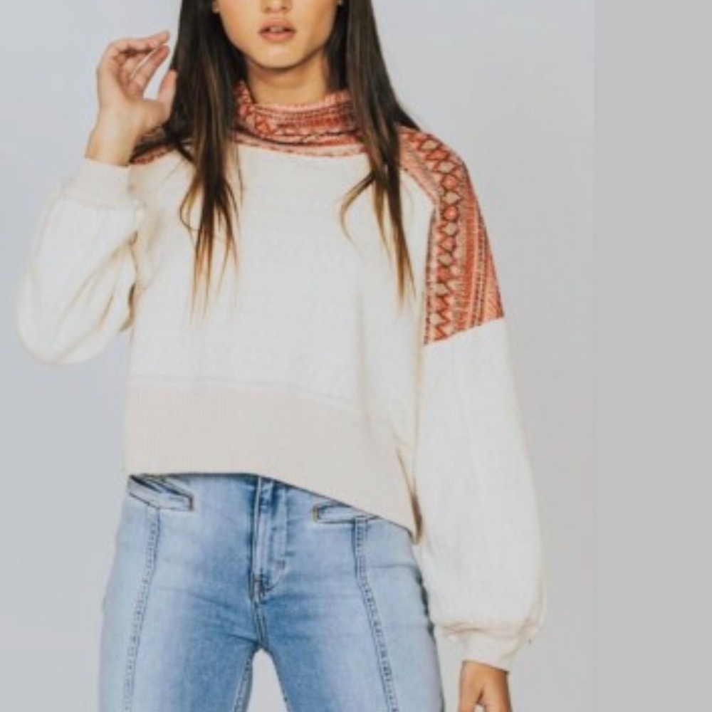 We The Free FP At The Lodge Turtleneck Ivory Textured Pullover Size XS